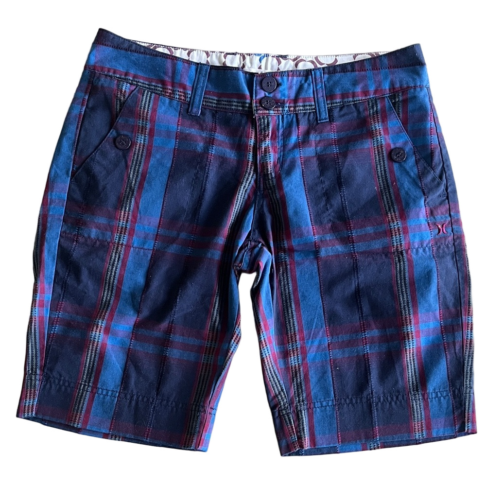 Hurley Blue and Red Plaid Surfer Shorts